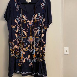 Skies Are Blue Embroidered Shift Dress. Size XL. Color: Navy